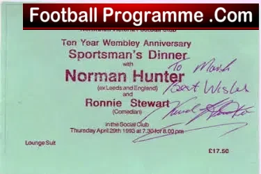 Northwich Victoria Sportsman’s Dinner Card Norman Hunter