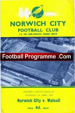 Norwich City v Walsall 1962 – Complimentary Issue