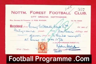Nottingham Forest Official Letter + Gate Receipt 1936