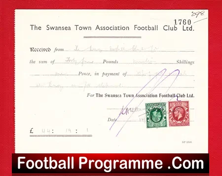 Official Swansea Town Gate Receipt 1936 – 1930s Memorabilia