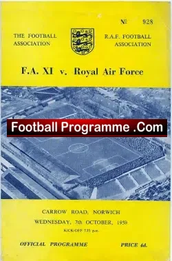 Royal Air Force v FA XI 1959 – Carrow Road Norwich City