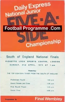 South Of England Finals 5 A Side Wembley Stadium 1974