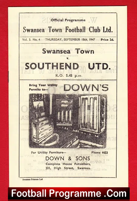 Swansea Town v Southend United 1947