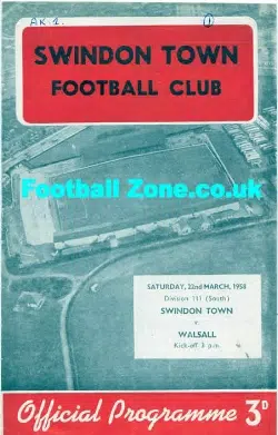Swindon Town v Walsall 1958 - football programme