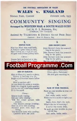 Wales v England 1953 – Community Song Sheet