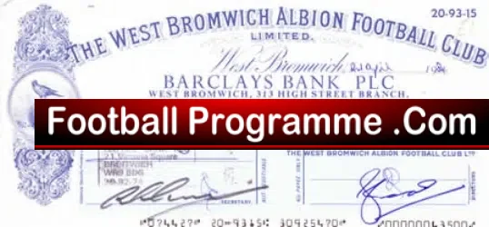 West Bromwich Albion Official Club Cheque 1984 – coach services