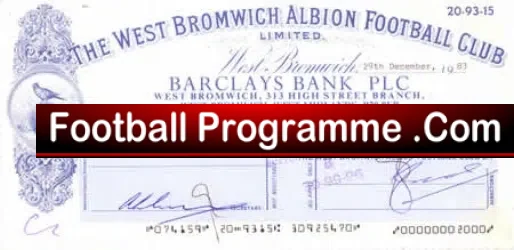 West Bromwich Albion Official Club Cheque 1984 – Mrs Morton