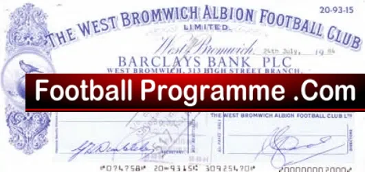 West Bromwich Albion Official Club Cheque 1984 – Mrs Carmell