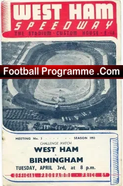 West Ham Speedway v Birmingham 1951