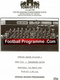 York City v Manchester United 1994 – Reserves Match