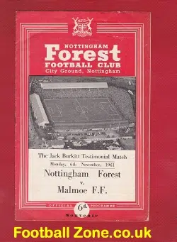 Jack Burkitt Benefit Testimonial Nottingham Forest 1961 - Malmoe