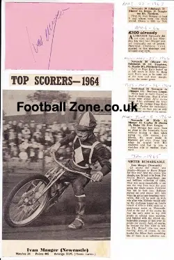 Newcastle Speedway Ivan Mauger Signed Sheet + News 1960s