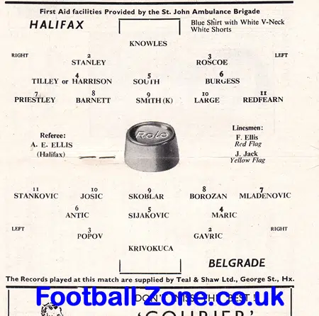 Halifax Town v OFK Belgrade 1961 – Floodlights Opening