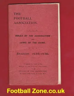Football Association Rules Laws Handbook 1935 - 1936