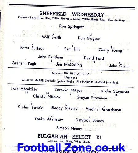 Sheffield Wednesday v Bulgaria X1 1966 – Friendly Match