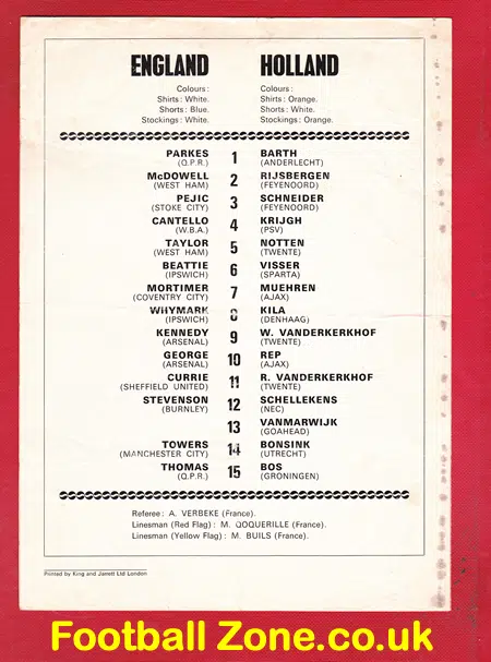 England v Holland 1973 - Under 23 Match at Arsenal