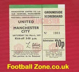 Manchester United v Manchester City 1977 - Man Utd Ticket