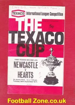 Newcastle United v Heart of Midlothian Hearts 1971 - Texaco Cup