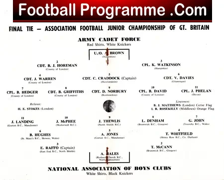 Army v National Boys Clubs 1956 – Junior Cup Final at Wembley