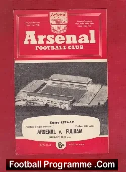 Arsenal v Fulham 1960 - football programme