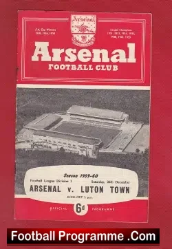 Arsenal v Luton Town 1959 - football programme