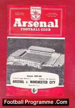 Arsenal v Manchester City 1959 - football programme