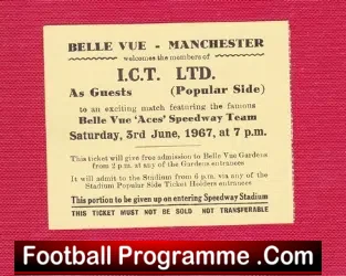 Belle Vue Aces Speedway Ticket 1967 - sports memorabilia