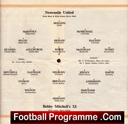 Bobby Mitchell Testimonial Benefit Game Newcastle United 1961
