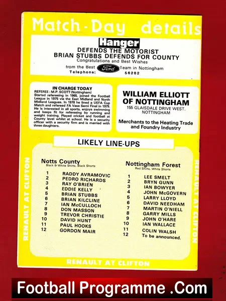 Brian Stubbs Testimonial Benefit Game Notts County 1980 – SIGNED