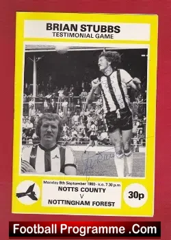 Brian Stubbs Testimonial Benefit Game Notts County 1980 - SIGNED - football programme