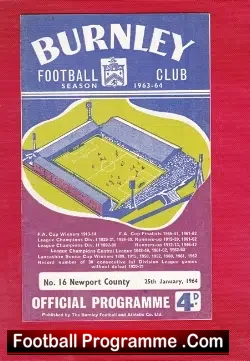 Burnley v Newport County 1964 – Multi Autographed Signed