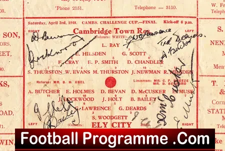 Cambridge Town v Ely City 1948 – Cup Final – Multi Autographs