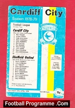Cardiff City v Sheffield United 1979 - Multi Autographs - football programme
