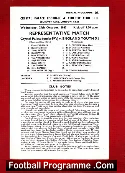 Crystal Palace v England Youth 1967 – R James Man Utd