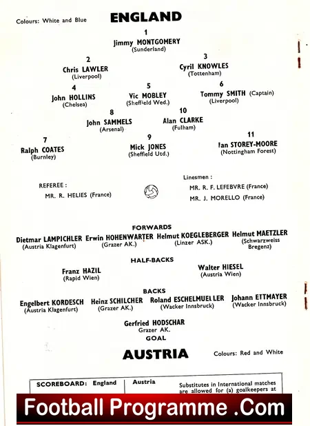 England v Austria 1967 – Under 23 International at Hull
