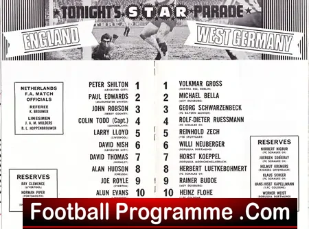 England v Germany 1970 – Under 23 at Leicester City