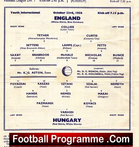 England v Hungary 1956 – Youth Match at Tottenham