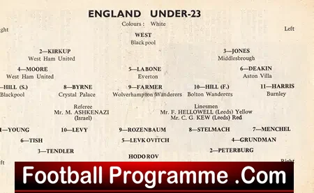 England v Israel 1961 – U23 at Leeds + Bobby Moore
