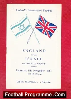 England v Israel 1961 - U23 at Leeds + Bobby Moore - football programme