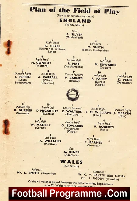 England v Wales 1951 – Schoolboys + Duncan Edwards + Pegg