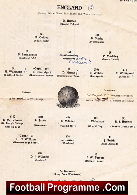 England v Wales 1962 – Schoolboys at Swindon