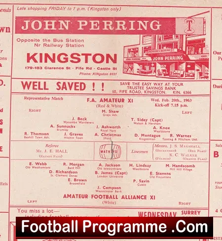 FA Amateur v Amateur Alliance 1963 – at Kingstonian