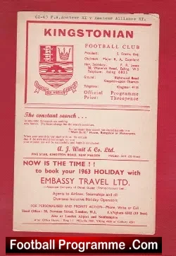 FA Amateur v Amateur Alliance 1963 – at Kingstonian