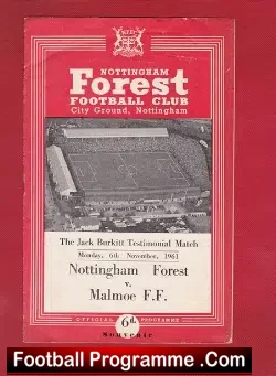 Jack Burkitt Benefit Testimonial Nottingham Forest 1961 – Malmoe