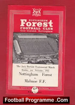 Jack Burkitt Testimonial Nottingham Forest 1961 – Malmoe