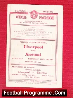 Liverpool v Arsenal 1948 - 1940s Football Programme - football programme
