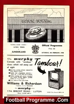 Luton Town v Sunderland 1958 - Munich Air Crash Tribute - football programme