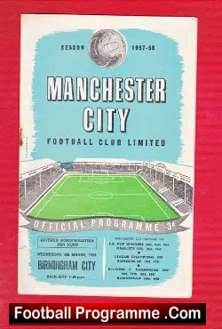 Manchester City v Birmingham City 1958 - Munich Rearranged - football programme