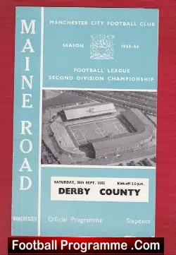 Manchester City v Derby County 1965 - Horne First Black Player - football programme