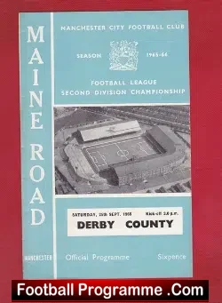 Manchester City v Derby County 1965 Stan Horne 1st Black Player - football programme